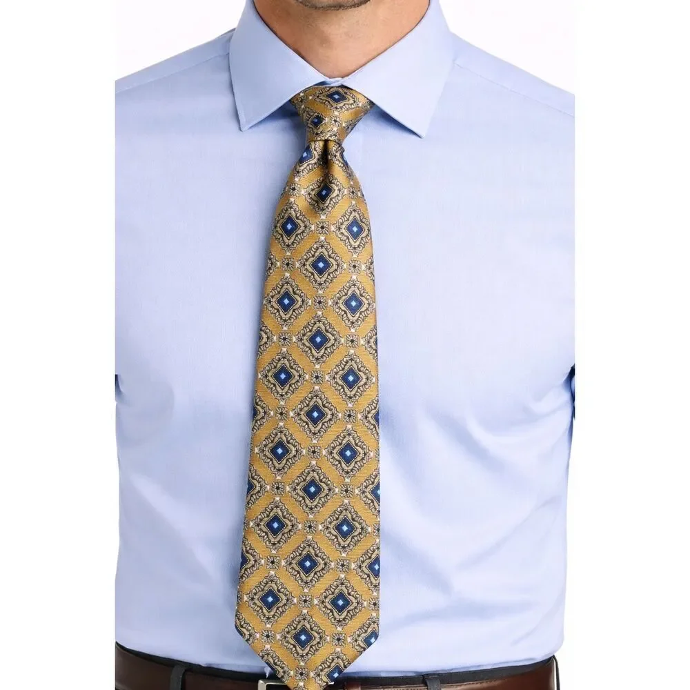 Jos A Bank Signature Collection 100% Silk Gold Blue Medallion Geometric Tie